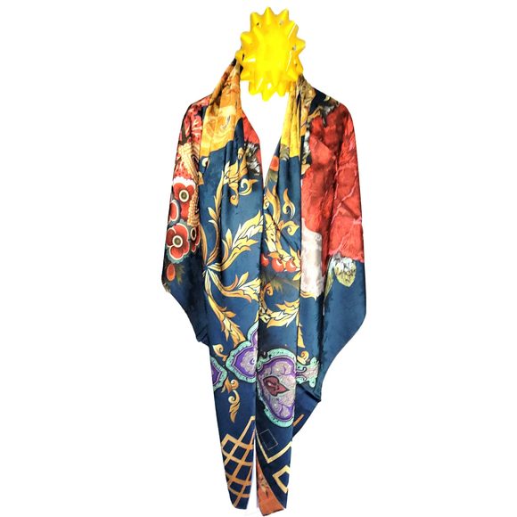 NWT Double Sided Silk Scarf 53"x53" Large Square Shawl Wrap XiangYunShal 22751 - Picture 6 of 16